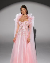HKM-614035 Elegant Pink Evening Gown for Women - Classic A-Line Design, Perfect for Formal Occasions