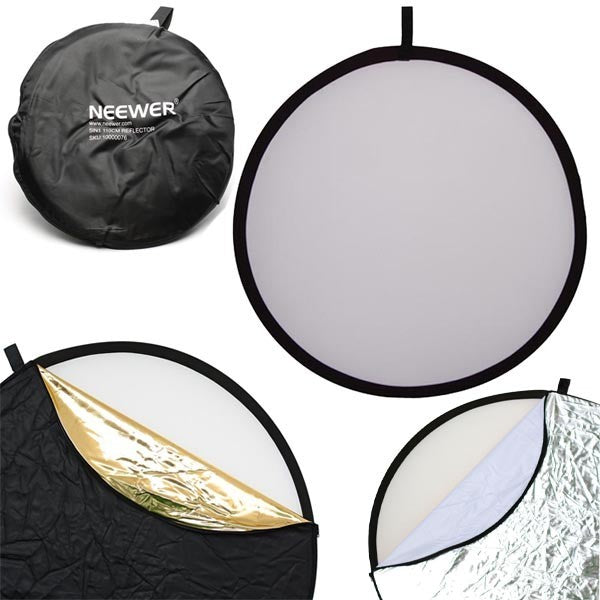 KTX-052051 80cm 5-in-1 Collapsible Light Reflector Panel for Photography, Silver, Gold, White, Black, Translucent Surfaces