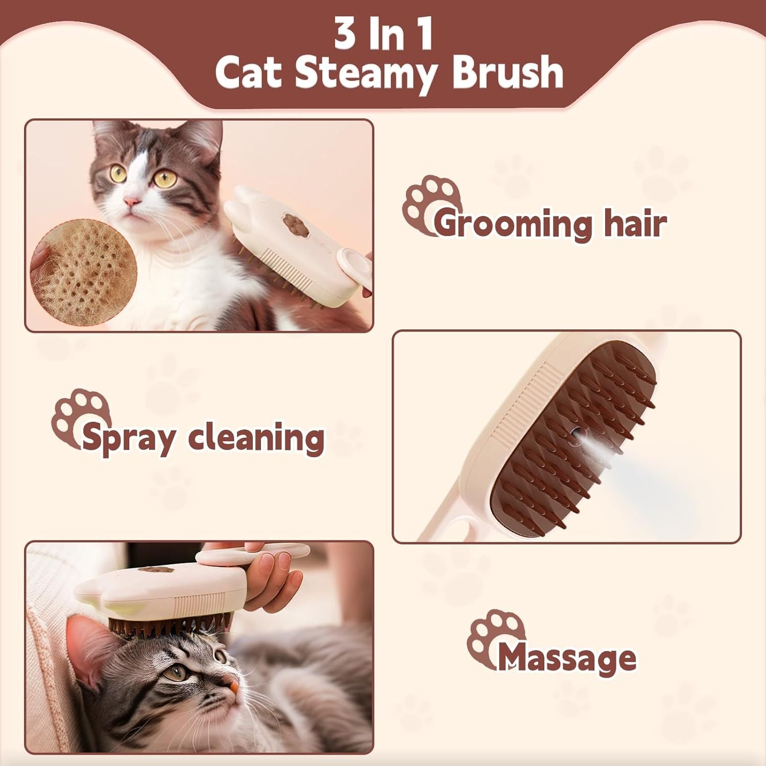 HKM-952275 3-in-1 Pet Steam Brush for Dogs and Cats - Shedding, Massage, and Grooming Tool