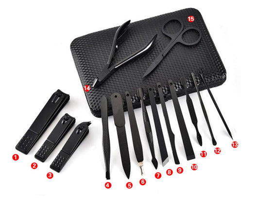 HKM-337171 Manicure Set with Black Stainless Steel Nail Clippers and Household Scissors, Suitable for All Skin Types
