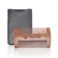 HKM-681747 Sandalwood Double-Sided Beard Comb with Portable PU Cover for Anti-Static Grooming