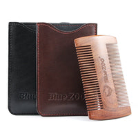 HKM-681747 Sandalwood Double-Sided Beard Comb with Portable PU Cover for Anti-Static Grooming