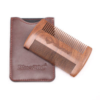 HKM-681747 Sandalwood Double-Sided Beard Comb with Portable PU Cover for Anti-Static Grooming
