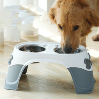 HKM-569363 Stainless Steel Neck Guard Anti-Spill Feeding Bowl for Dogs and Cats - Double Bowl Design
