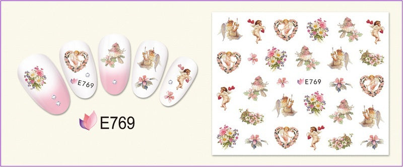 HKM-400403 3D Adhesive Nail Art Stickers - Heavenly Father & Baby Angel Design, Floral Motifs E765-775