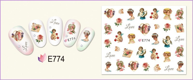 HKM-400403 3D Adhesive Nail Art Stickers - Heavenly Father & Baby Angel Design, Floral Motifs E765-775