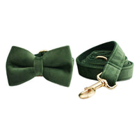 HKM-034579 Velvet Adjustable Pet Collar with Traction Rope and Bow Tie