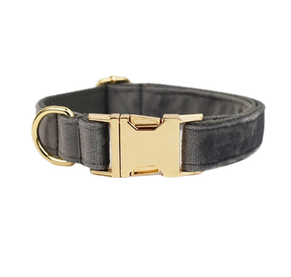 HKM-034579 Velvet Adjustable Pet Collar with Traction Rope and Bow Tie