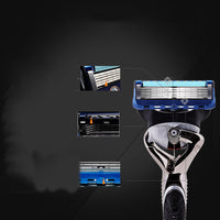 HKM-512787 Men's 5-Layer Blade Shaving Razor with Styling Finishing Knife - Black