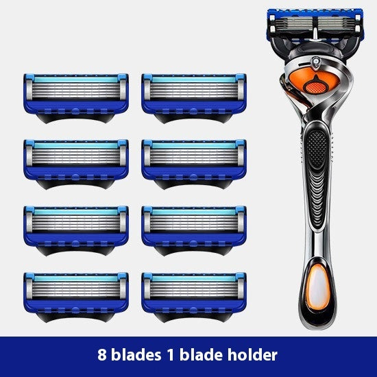 HKM-512787 Men's 5-Layer Blade Shaving Razor with Styling Finishing Knife - Black
