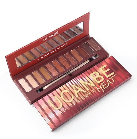 HKM-046291 Molten Rock Heat 12-Color Eyeshadow Palette - Warm Nude Shimmer & Matte Shades for Smoky Looks