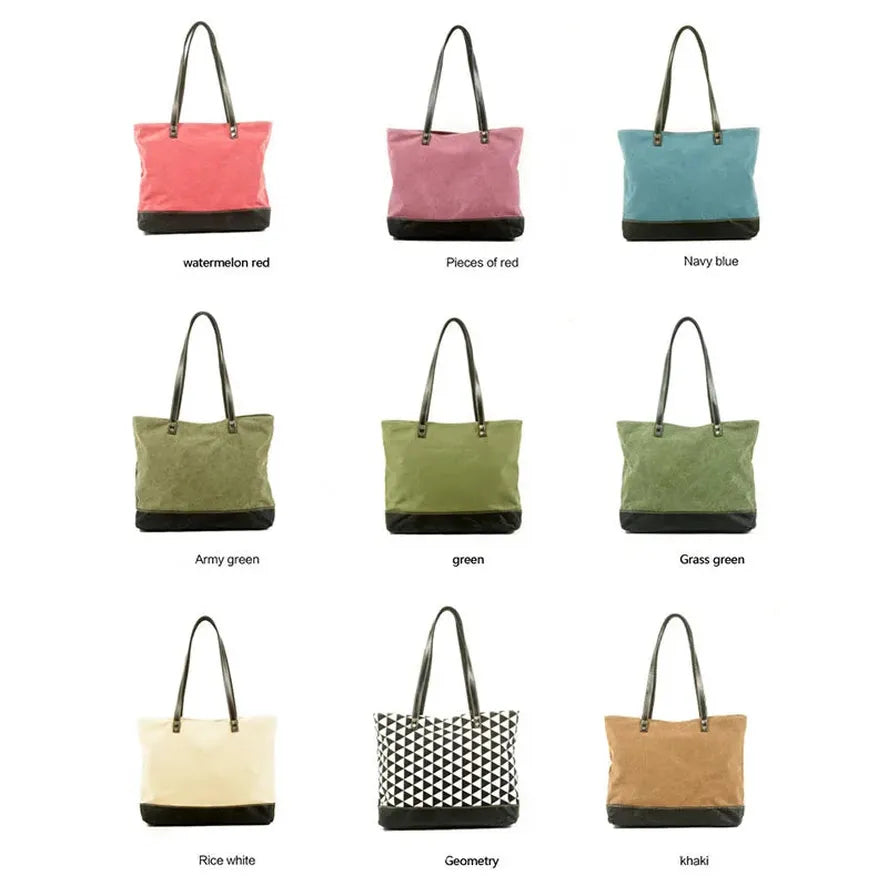 KTX-480019 Retro Fashion Canvas Large Shoulder Handbag with Eco-Friendly Materials