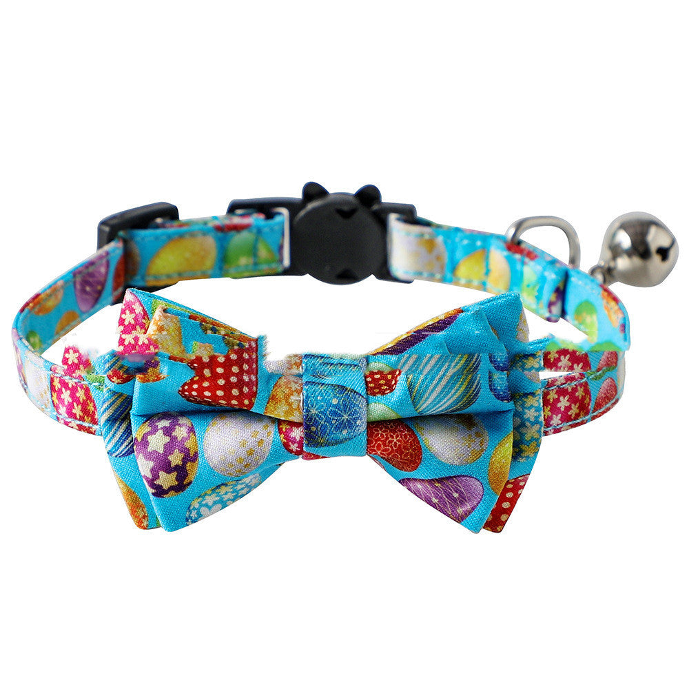 HKM-211603 Easter Cat Collar with Removable Bow and Bell, Adjustable Size 15-28cm, Polyester Material