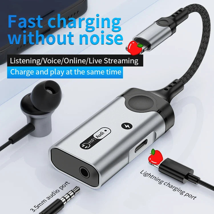 KTX-784979 2-in-1 Audio Adapter for iPhone with 3.5mm Jack and Charging Port