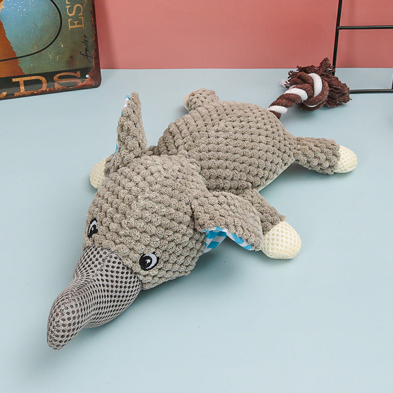 HKM-011347 Small Dog Molar Toy for Puppies – Plush and Cotton Rope with Sounds – Available in Green Rhino, Gray Elephant, Brown Monkey