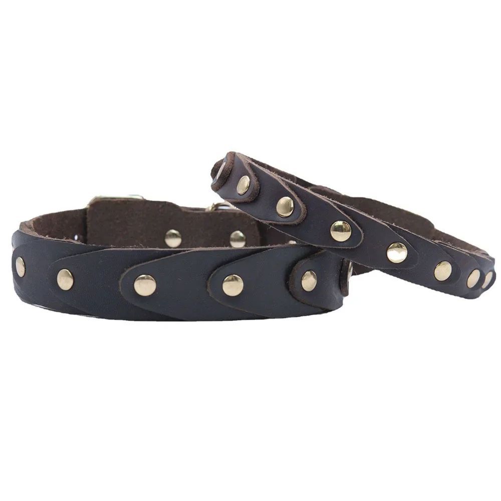 HKM-571219 Genuine Leather Dog Collar with Durable Buckle for Medium to Large Breeds