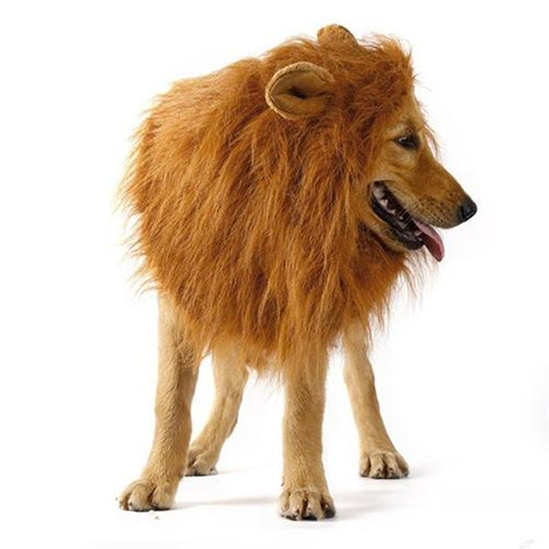 HKM-728979 Pet Lion Mane Wig Costume for Dogs and Cats - Warm Winter Apparel with Ear Detail, Adjustable Size