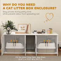 HKM-563923 Cat Litter Box Enclosure with Scratching Mat and Cat Entrance in Distressed White Finish