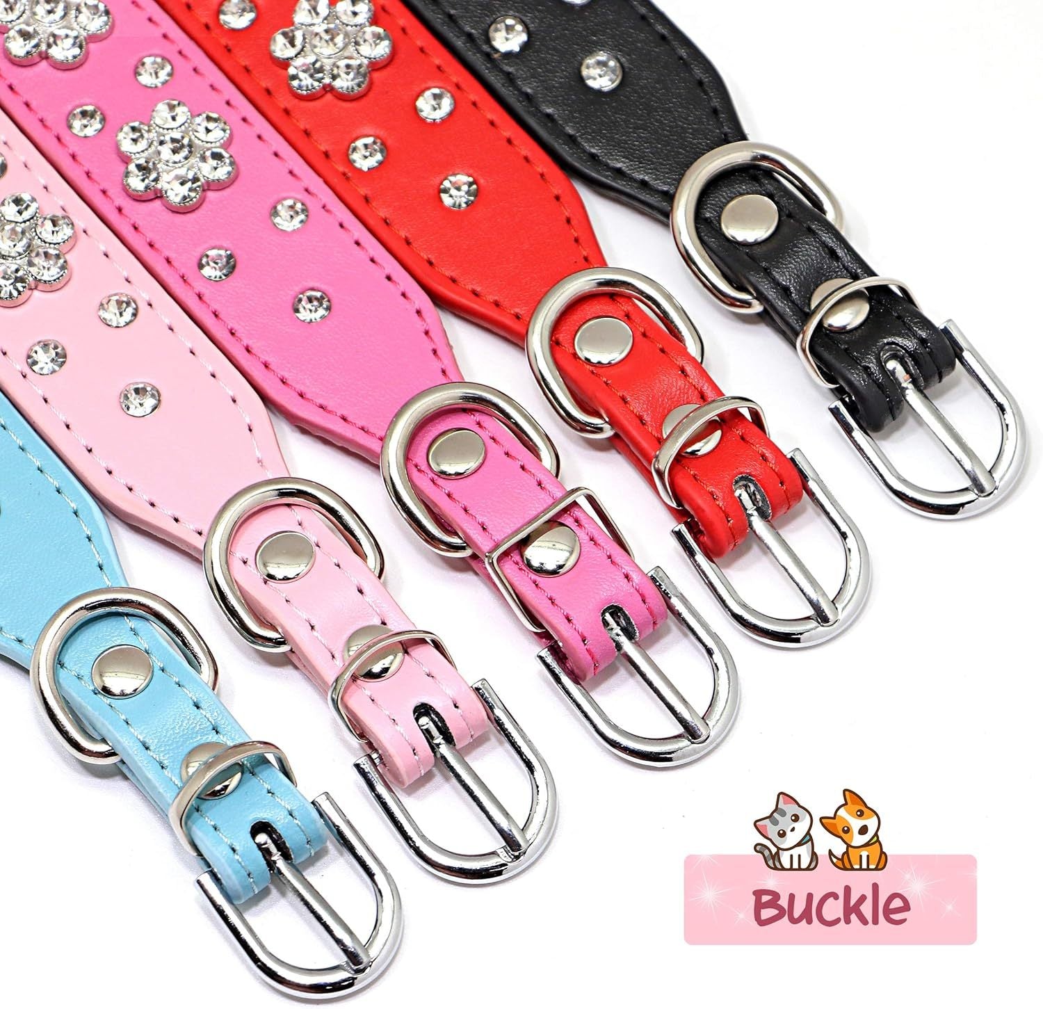 HKM-701139 Rhinestone Flower Studded PU Leather Dog Collar for Small and Medium Breeds
