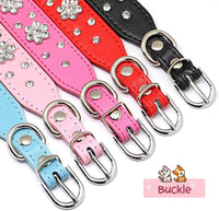 HKM-701139 Rhinestone Flower Studded PU Leather Dog Collar for Small and Medium Breeds