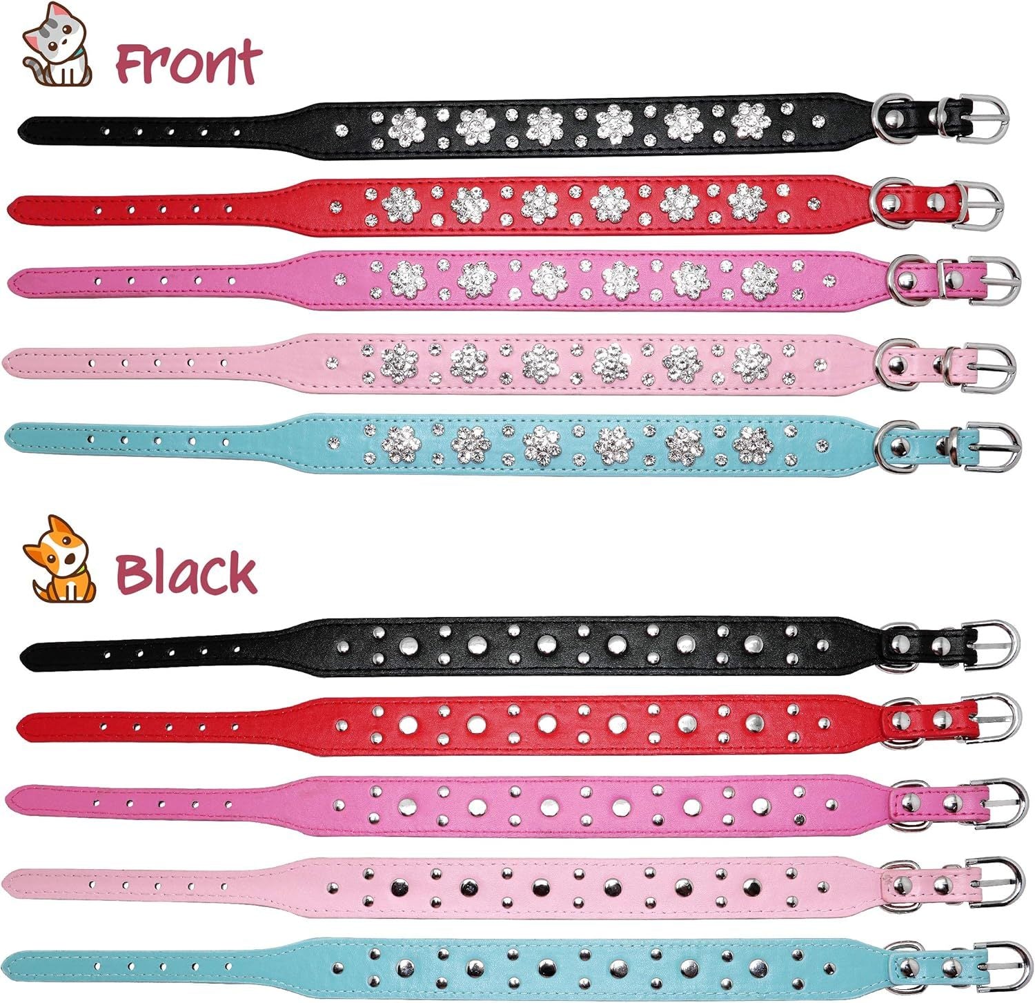 HKM-701139 Rhinestone Flower Studded PU Leather Dog Collar for Small and Medium Breeds
