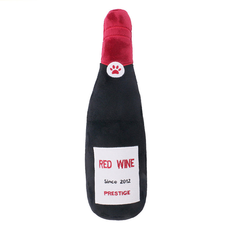 HKM-156243 Plush Chewing Toys for Cats and Dogs - Wine Bottle & Donut Design, 25cm Long, Available in Pink, Black, White