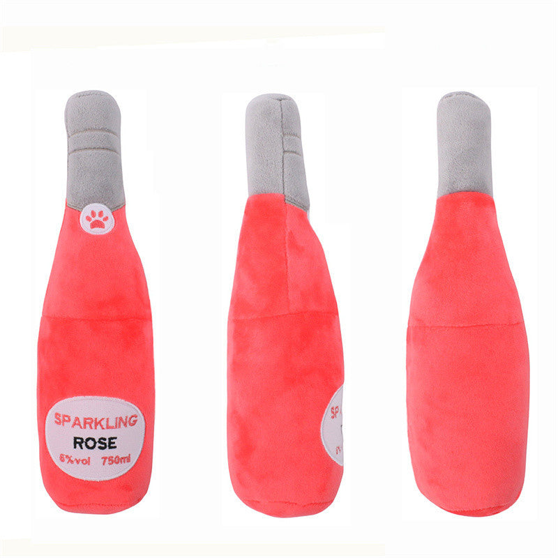 HKM-156243 Plush Chewing Toys for Cats and Dogs - Wine Bottle & Donut Design, 25cm Long, Available in Pink, Black, White