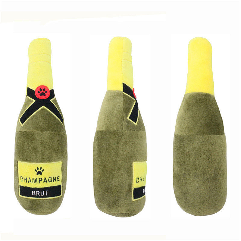 HKM-156243 Plush Chewing Toys for Cats and Dogs - Wine Bottle & Donut Design, 25cm Long, Available in Pink, Black, White