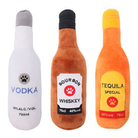 HKM-156243 Plush Chewing Toys for Cats and Dogs - Wine Bottle & Donut Design, 25cm Long, Available in Pink, Black, White