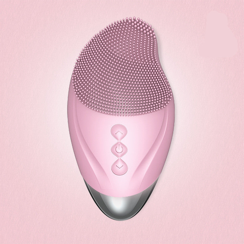 HKM-393427 Heated Electric Silicone Cleansing Instrument with Ultrasonic Vibration - Portable 3-in-1 Facial Cleaner in Multiple Colors