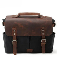 HKM-778195 Waterproof Retro Batik Canvas Camera Crossbody Bag with Leather Accents