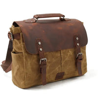 HKM-778195 Waterproof Retro Batik Canvas Camera Crossbody Bag with Leather Accents