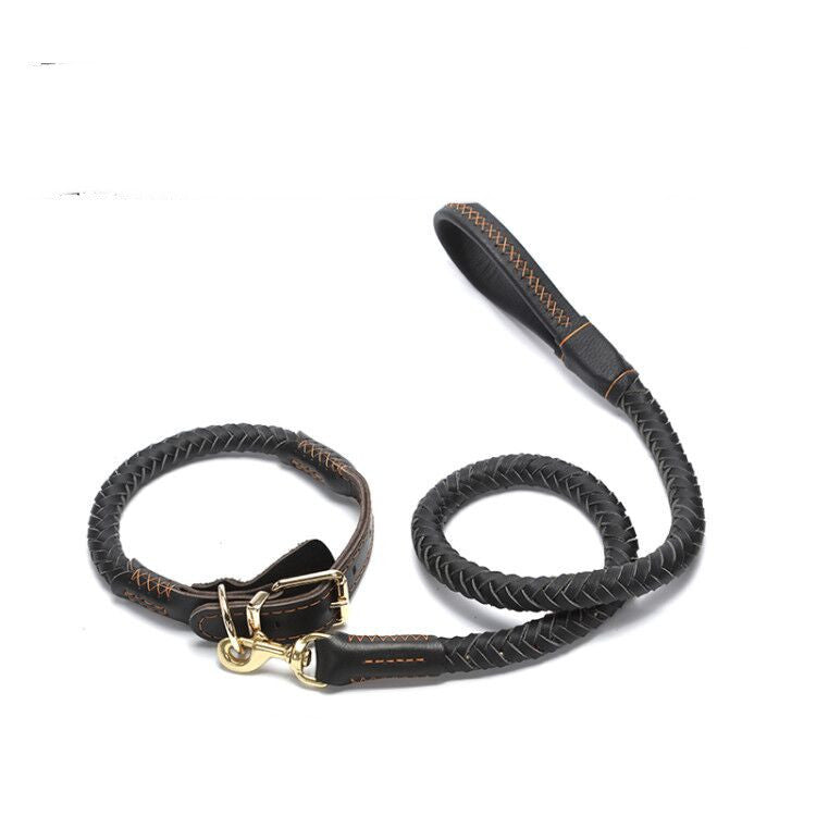 HKM-420883 Cowhide Adjustable Dog Collar for Medium and Large Dogs with Traction Options
