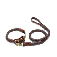 HKM-420883 Cowhide Adjustable Dog Collar for Medium and Large Dogs with Traction Options