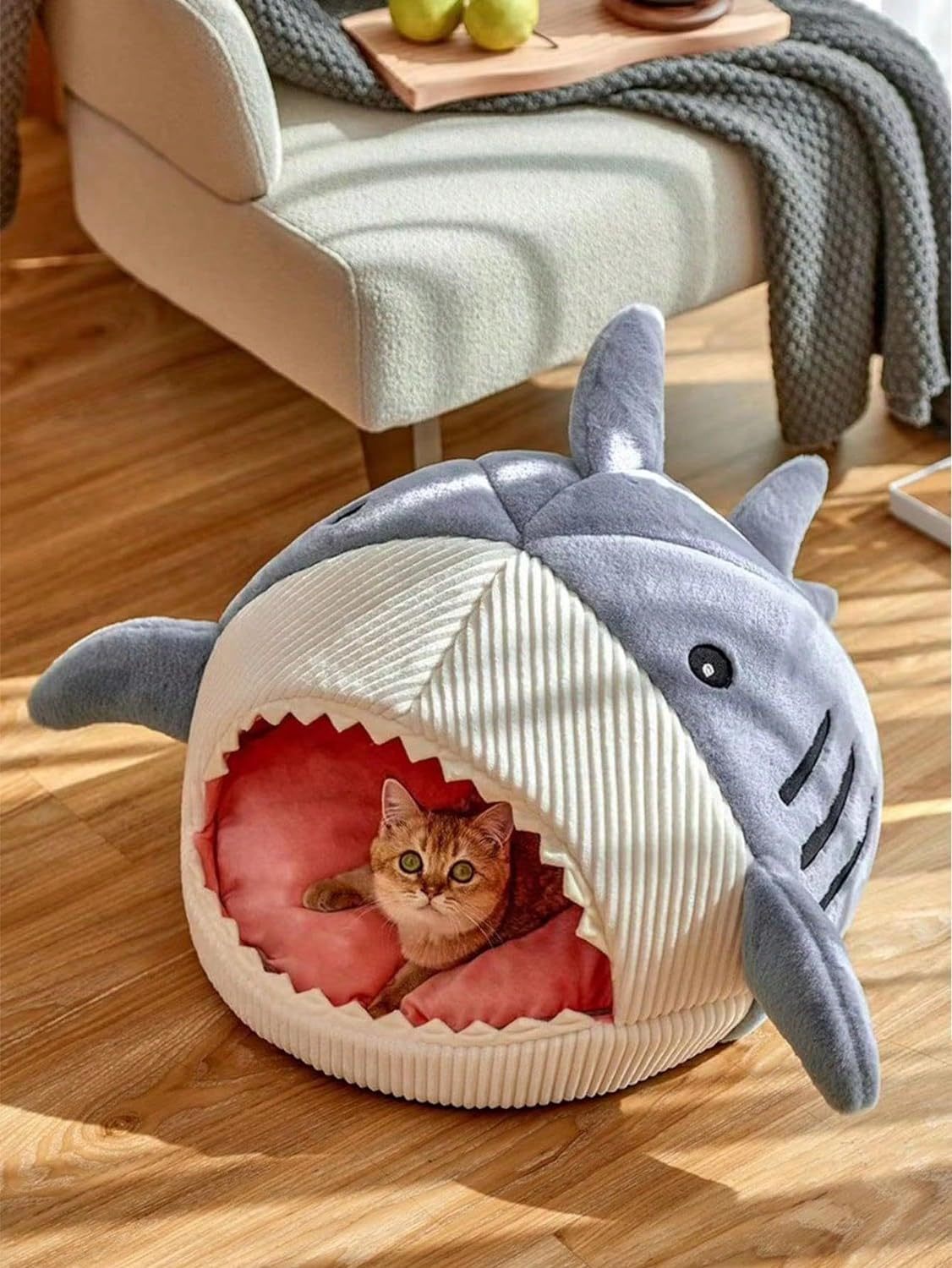 HKM-087251 Cozy Soft Shark-Shaped Hideout House for Cats