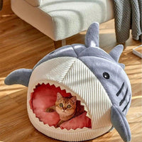 HKM-087251 Cozy Soft Shark-Shaped Hideout House for Cats