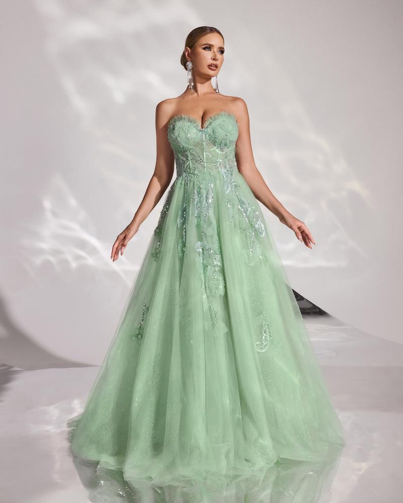 HKM-320275 Elegant Green Evening Dress for Women - Model EZ25170