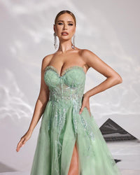 HKM-320275 Elegant Green Evening Dress for Women - Model EZ25170