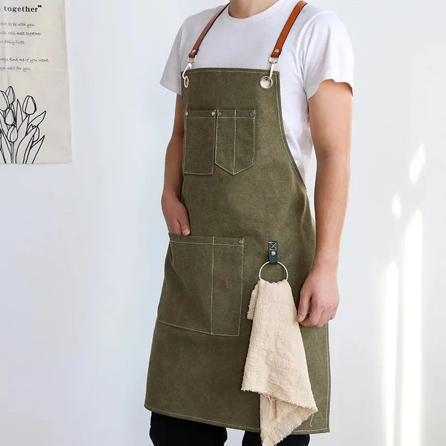 KTX-586195 Canvas Kitchen Apron with Custom Logo, Eco-Friendly Workwear for Hair Stylists and Art Painting