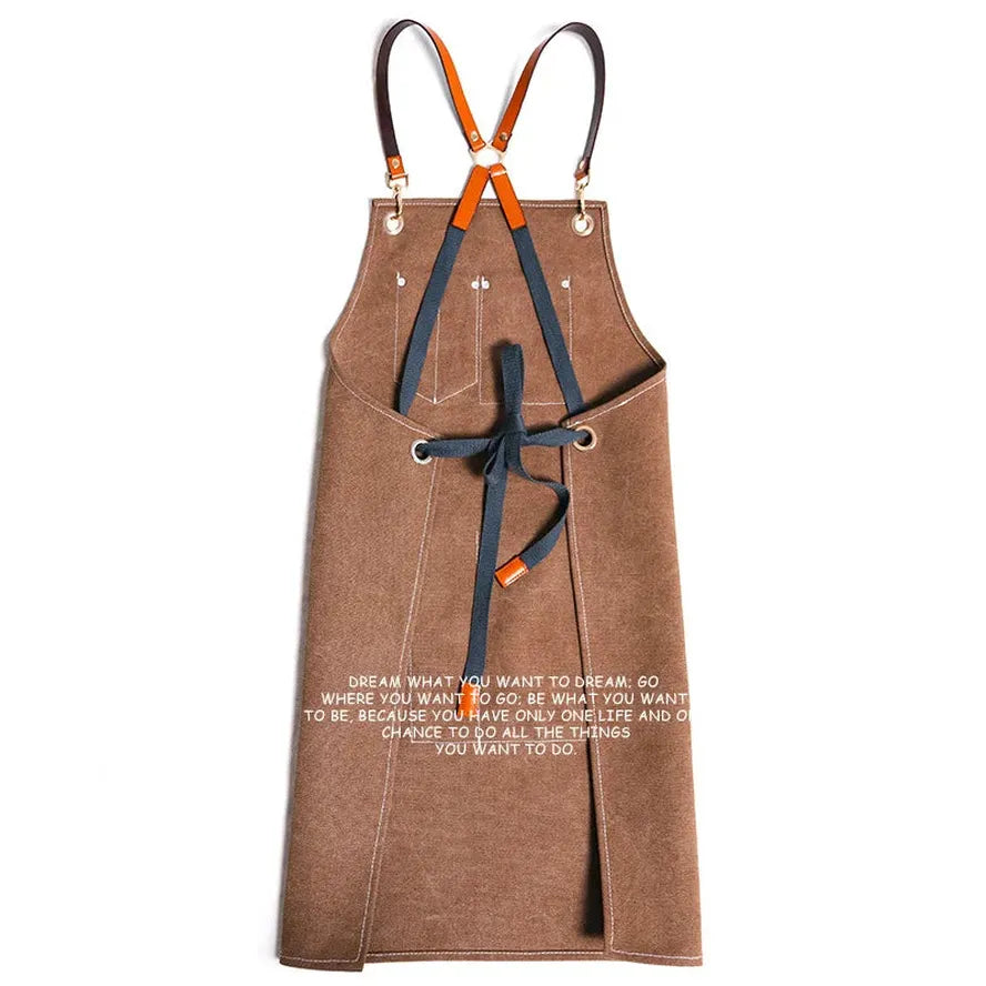 KTX-586195 Canvas Kitchen Apron with Custom Logo, Eco-Friendly Workwear for Hair Stylists and Art Painting