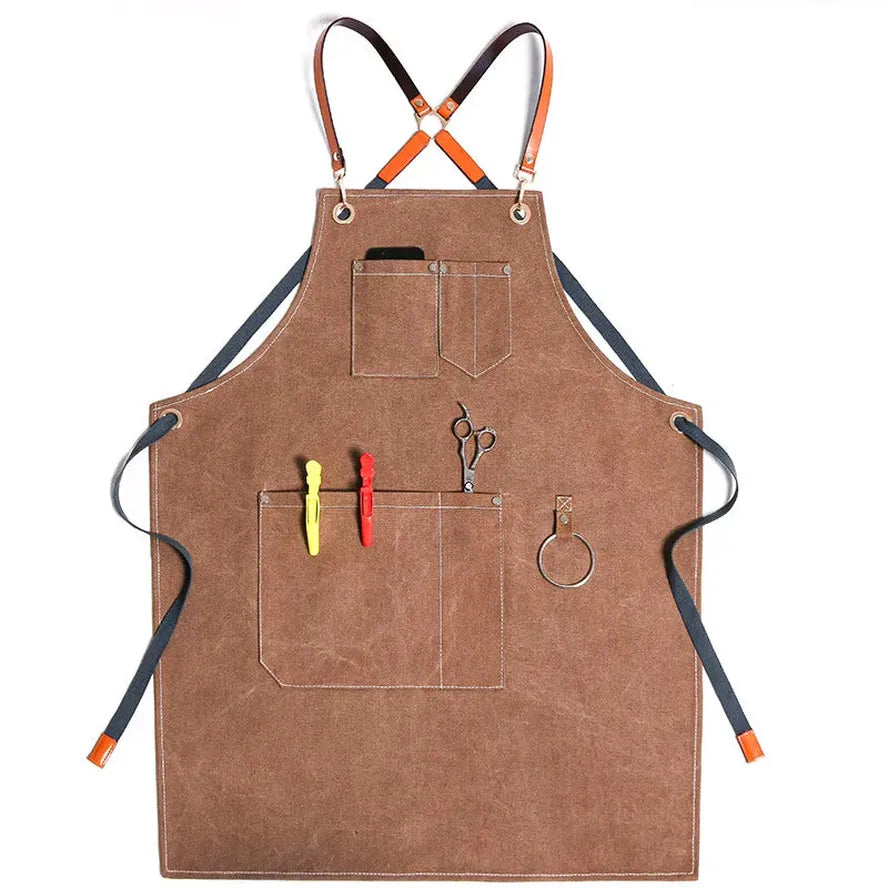 KTX-586195 Canvas Kitchen Apron with Custom Logo, Eco-Friendly Workwear for Hair Stylists and Art Painting