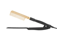 HKM-798227 Portable Wet and Dry Hair Straightening Comb - Brass and Black, Alloy + ABS, Heats Up to 190°C in 3 Minutes