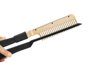 HKM-798227 Portable Wet and Dry Hair Straightening Comb - Brass and Black, Alloy + ABS, Heats Up to 190°C in 3 Minutes