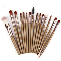 HKM-001171 Set of 15 Portable Makeup Brushes with Plastic Handles and Soft Nylon Hair