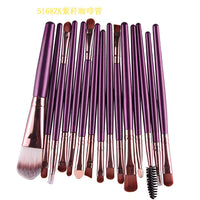 HKM-001171 Set of 15 Portable Makeup Brushes with Plastic Handles and Soft Nylon Hair