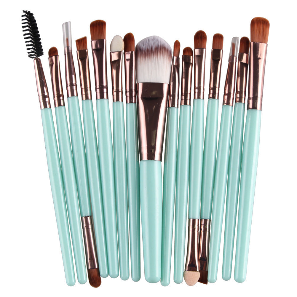 HKM-001171 Set of 15 Portable Makeup Brushes with Plastic Handles and Soft Nylon Hair