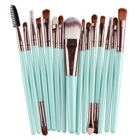 HKM-001171 Set of 15 Portable Makeup Brushes with Plastic Handles and Soft Nylon Hair