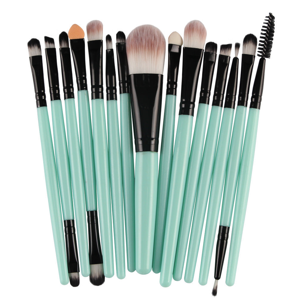 HKM-001171 Set of 15 Portable Makeup Brushes with Plastic Handles and Soft Nylon Hair