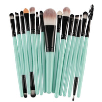 HKM-001171 Set of 15 Portable Makeup Brushes with Plastic Handles and Soft Nylon Hair