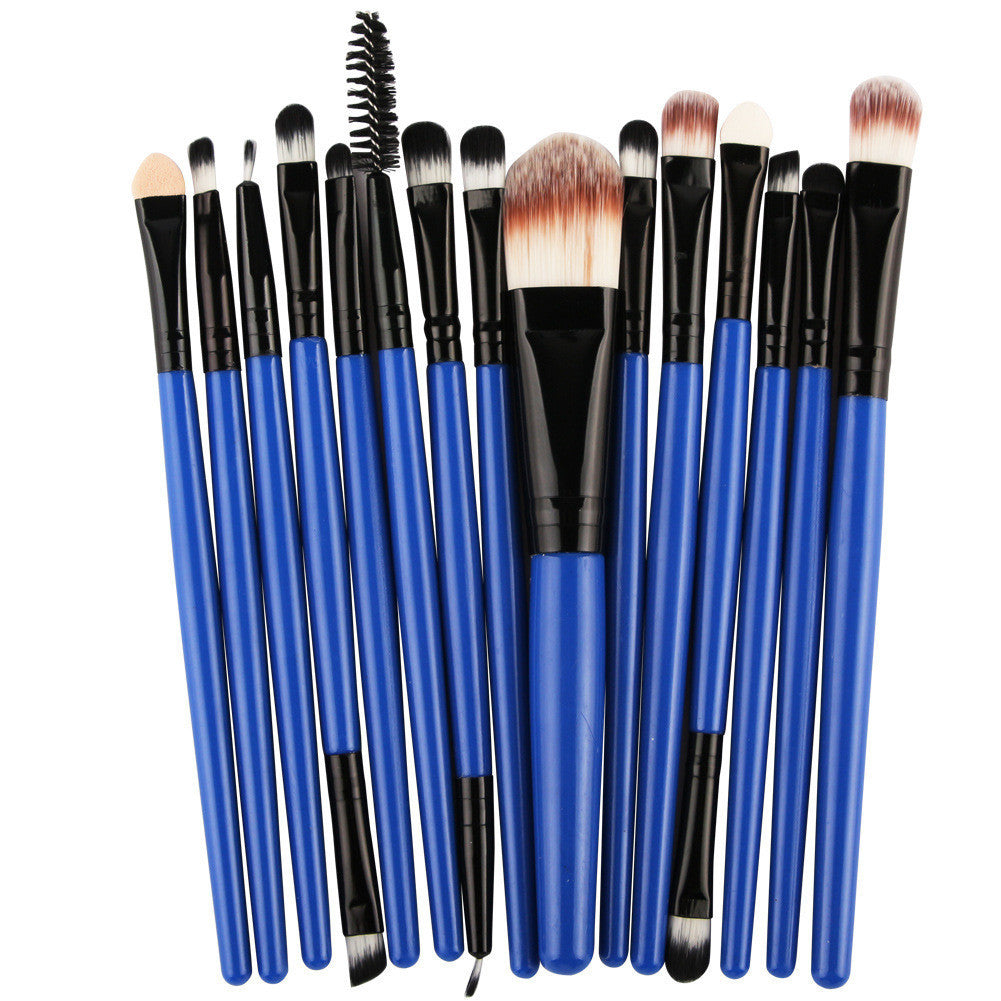 HKM-001171 Set of 15 Portable Makeup Brushes with Plastic Handles and Soft Nylon Hair